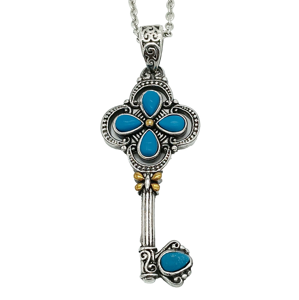 Blue Howlite Key Pendant Necklace in Stainless Steel